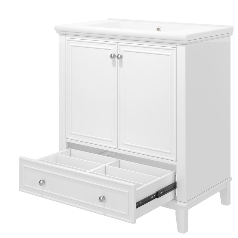 Ensemble de meuble-lavabo 30 po avec lavabo, armoire de salle de bain multifonctionnelle avec portes et tiroir, structure solide et panneau de fibres à densité moyenne