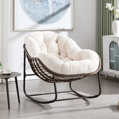 Chaise berçante d'extérieur en rotin, fauteuil inclinable et berçant rembourré pour le porche, le salon, le patio et le jardin