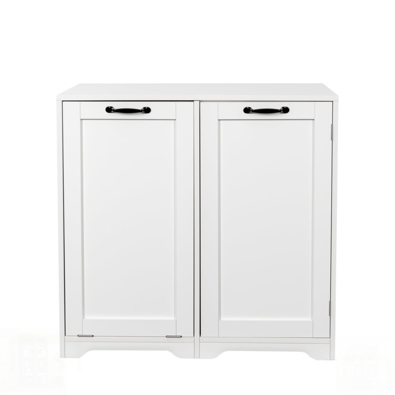 Freestanding Laundry Cabinet with Doors, Tilt-Out Hamper, and Adjustable Shelf for Efficient Storage and Organization