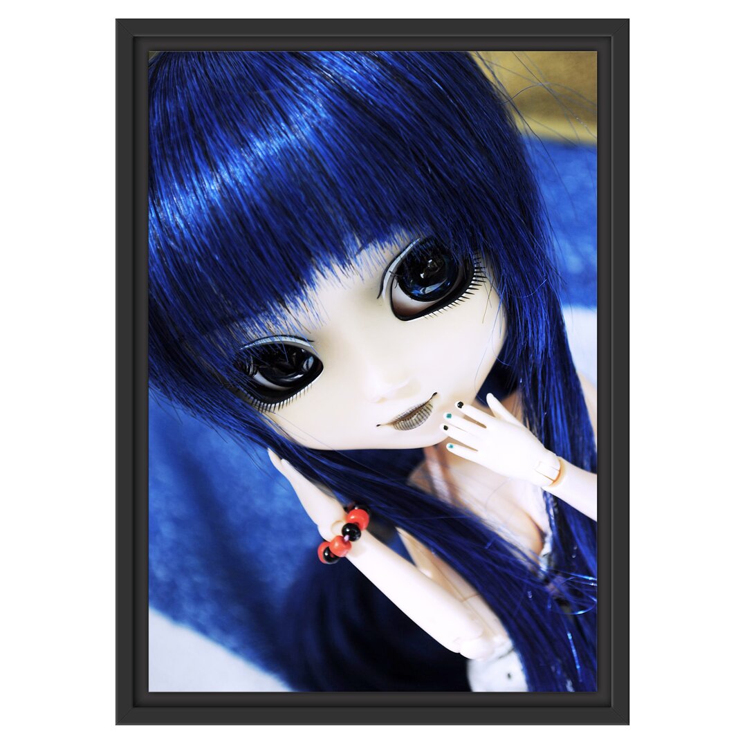 Gerahmtes Wandbild Pullip-Puppe mit blau Haaren