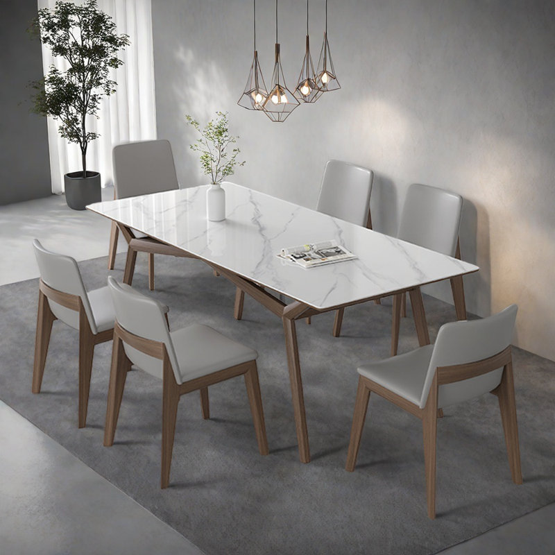 Simple ash wood rectangular dining table set, 29.52"H x 62.99"L x 31.49" W 