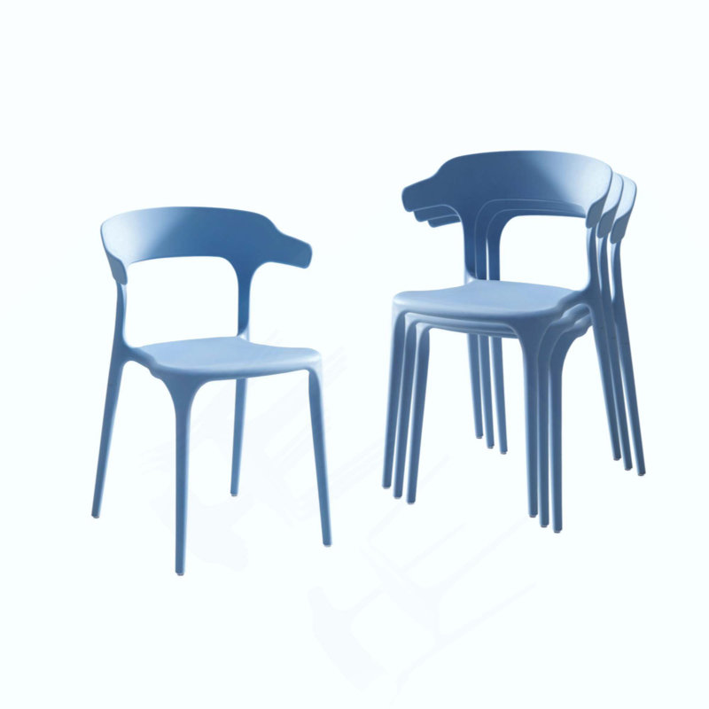 Ensemble de 4 chaises empilables en plastique, en polypropylène avec pieds renforcés, capacité de charge de 150 kg, Bleu