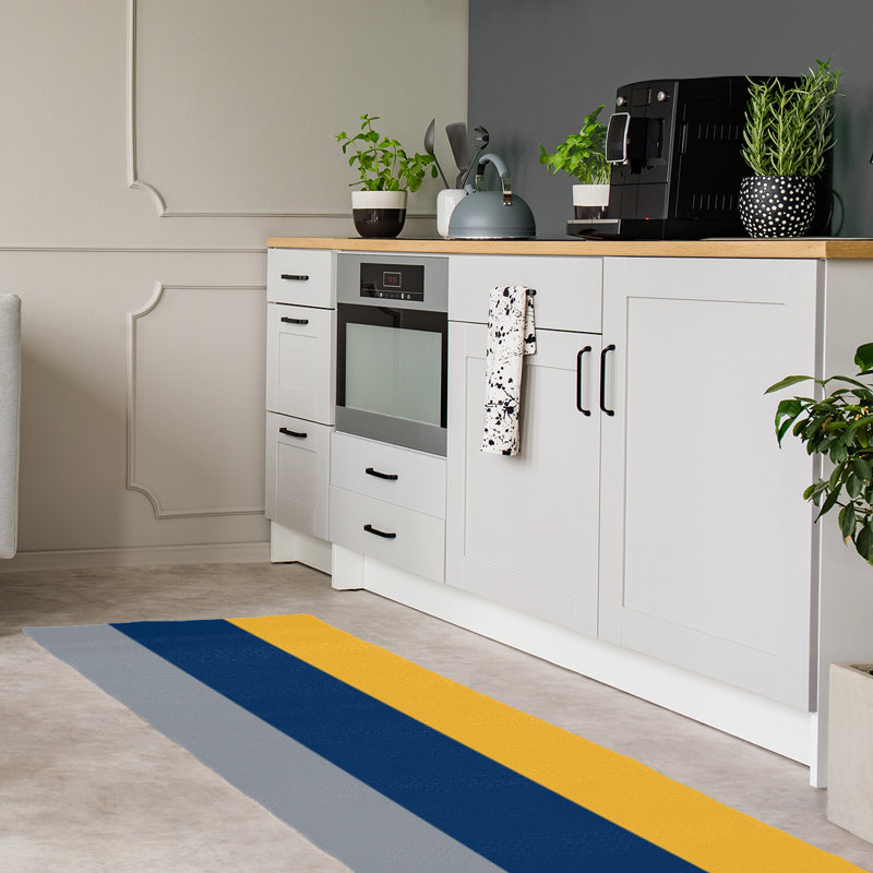 Bleu marine tissé à plat, Tapis de couloir 2 pi 6 po x 8 pi