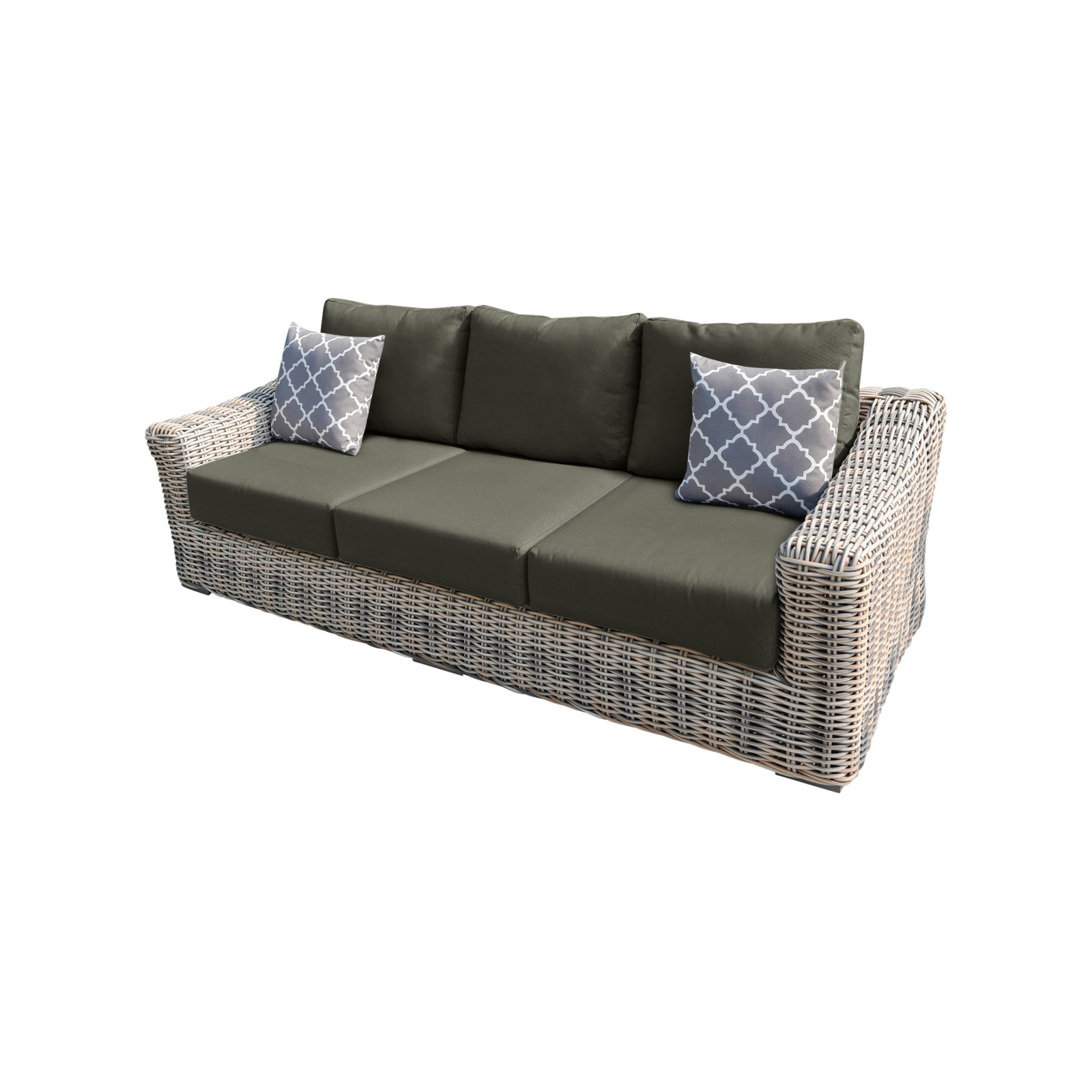Sommer 91.3'' Wide Straight Wicker Patio Sofa with Cushions, Gray