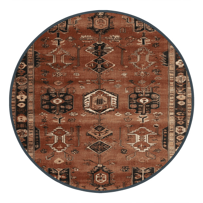 Tapis brun turc lavable à la machine, Rond 6 pi