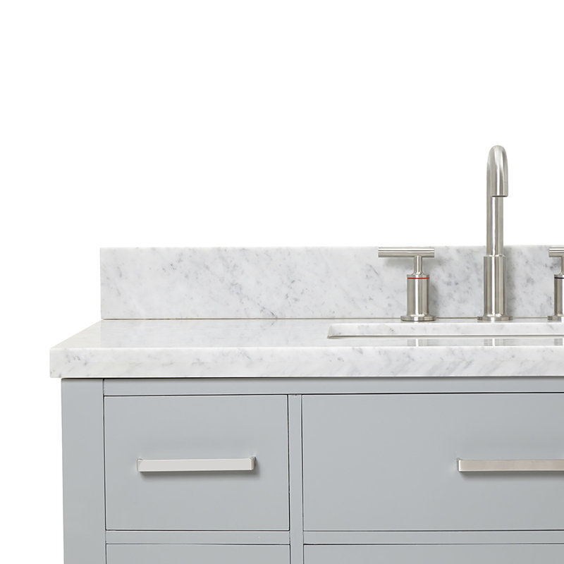 Abbate 42" Single Bathroom Vanity with Carrara White Marble Top, Gray