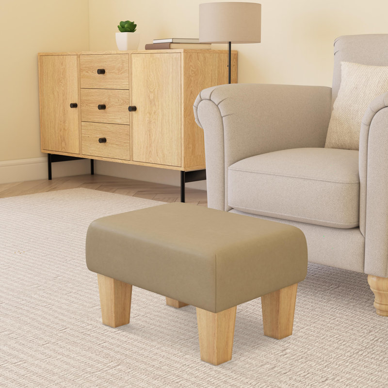 Acierno Natural Wood Contemporary Leg - Faux Leather, Natural, Mushroom Cream