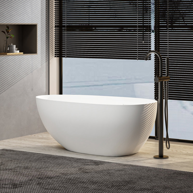 59'' x 30'' Freestanding Soaking Solid Surface Bathtub White