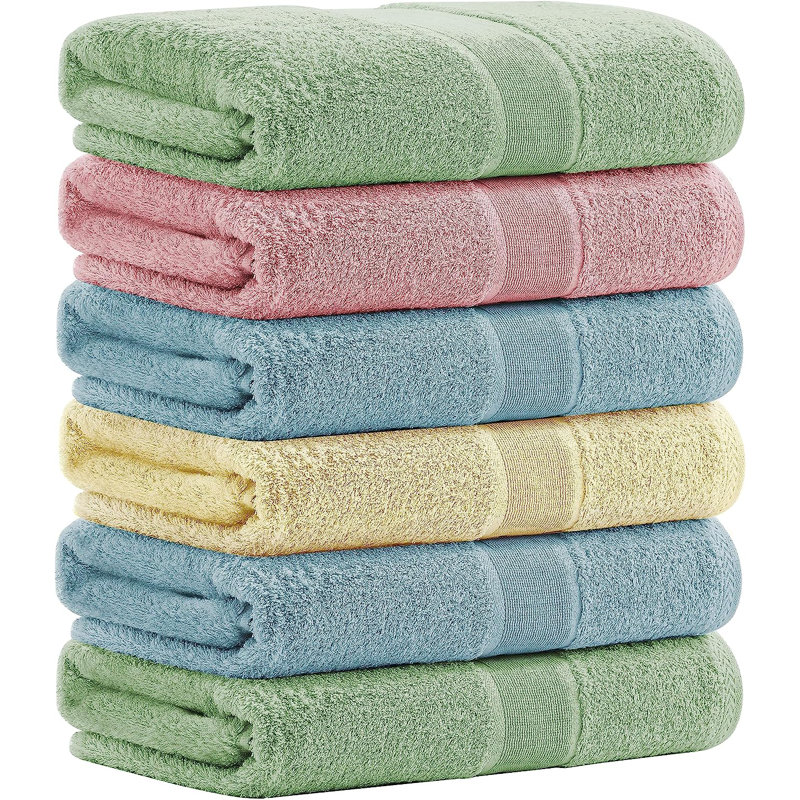 Dylynn Cotton Blend Bath Towel, Green/Pink/Blue