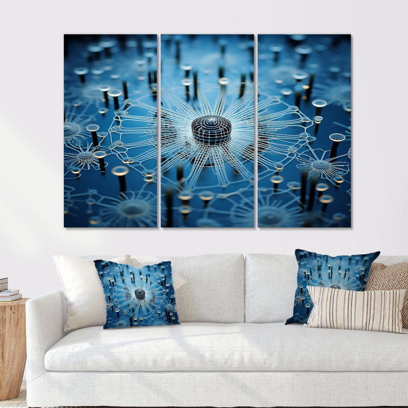 «Macro Cel Life Blue», ensemble de reproductions d'art abstrait, H 28 po x l 36 po x P 1 po, Toile tendue