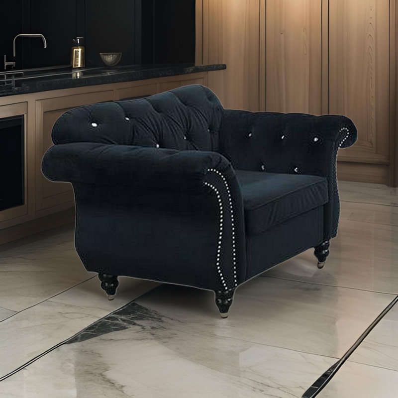 Velvet Chesterfield Chair, Black