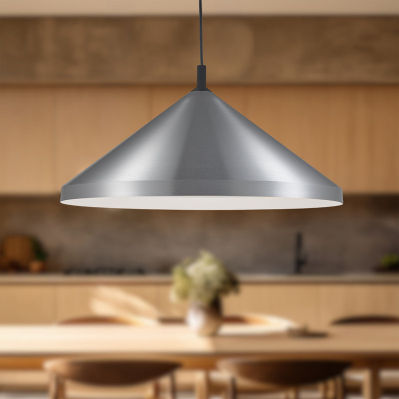 1 - Light Single Pendant, Brushed Nickel/Black, 13" H x 26" W x 26" D