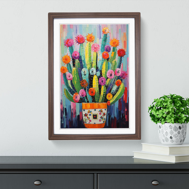Cactus Expressionism - Single Picture Frame Print on Wood, Walnut Framed, 64cm H x 46cm W x 2cm D