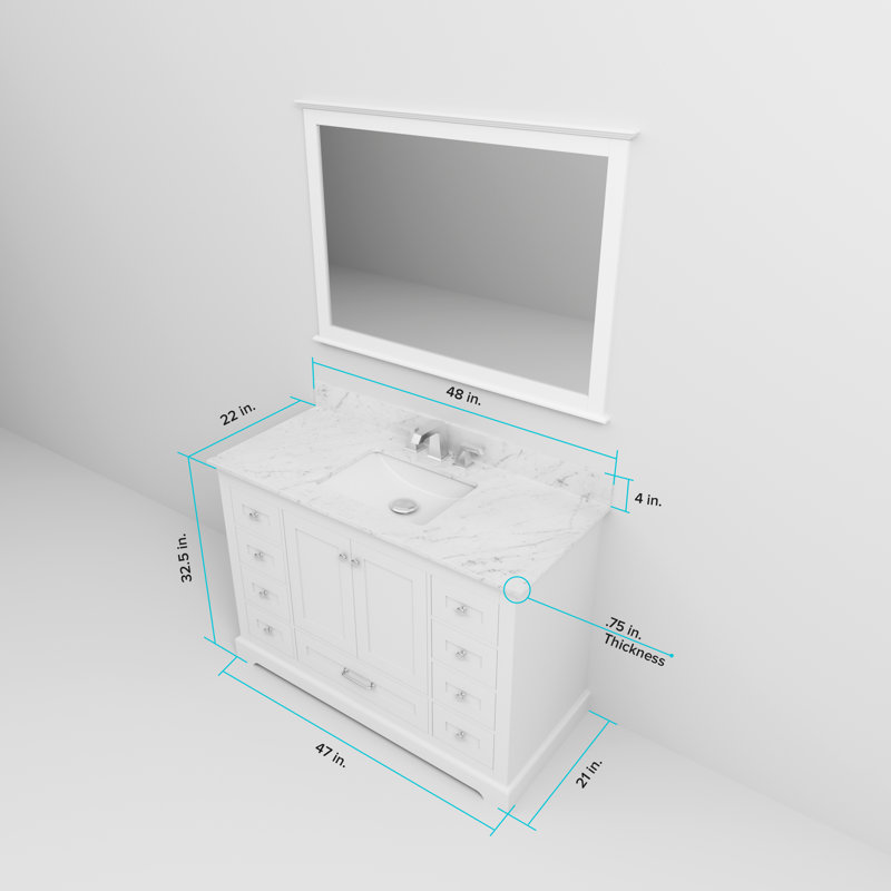 Dukes 48" White Marble Top Vanity with Mirror and Faucet