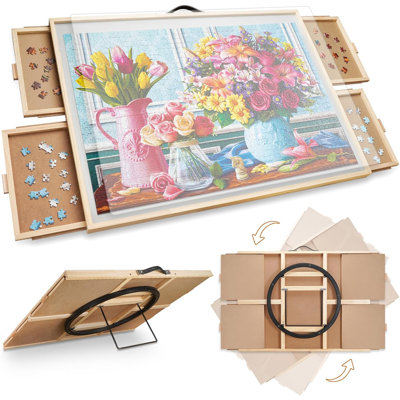1500 Pieces 2in1 Tilting  Rotating Puzzle Board 342 x 252Adjustable Angle Puzzle Board with 4 Drawers  Clear Protective Cover Birthday Gift
