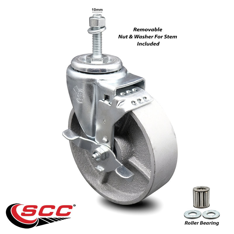 Ensemble de roulettes à tige filetée en acier pivotant de 5/8 po avec frein SCC