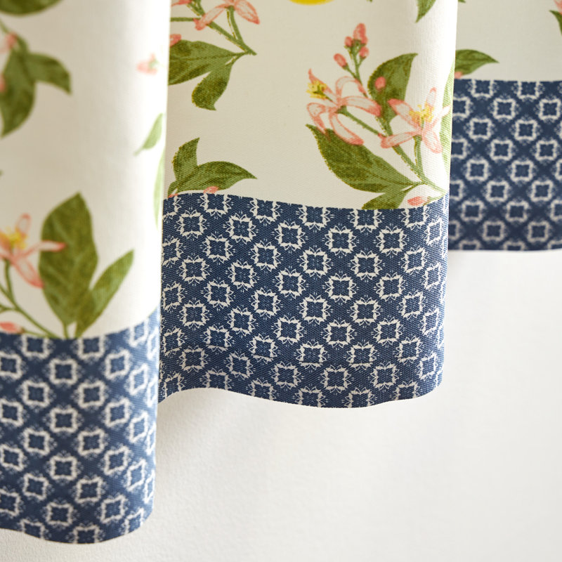Blue and Yellow Lemons Light Filtering Cotton Polyester Kitchen Curtain Set