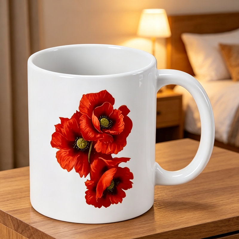1pc with Vibrant Red Poppies Design Coffee Cup Ceramic Coffee Mug Halloween Gift Thanksgiving Gift Birthday Gift Holiday.