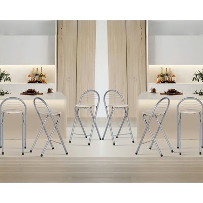 Modern Folding Bar Stools, Compact Kitchen Foldable Bar Stools With Backrest (Silver)