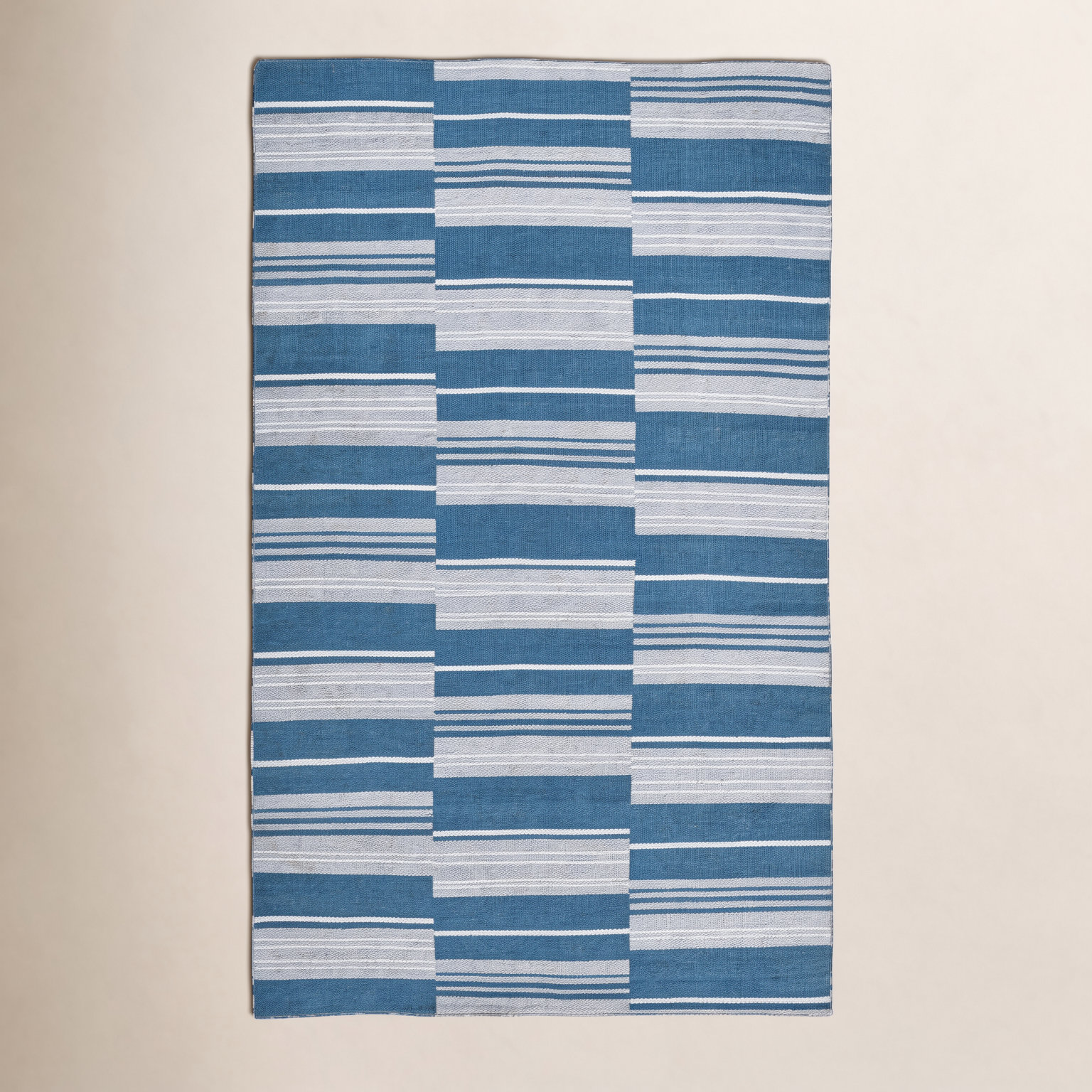 Puget Blue Hand-Woven Striped Outdoor Rug, Rectangle 5' x 8'