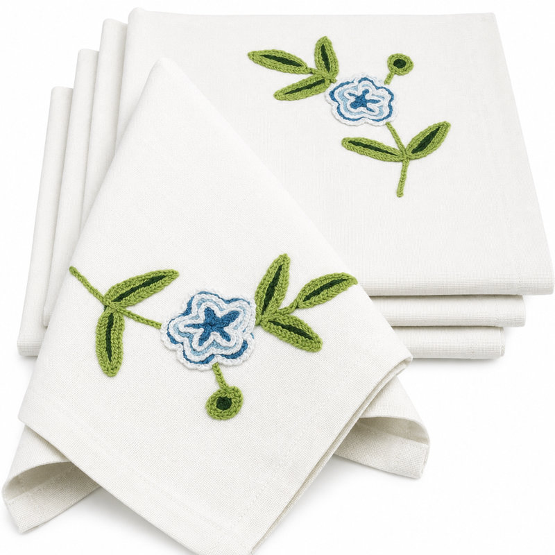 Flora Linens Polyester Square Napkin, Blue