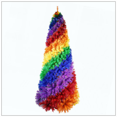 Arbre de Noël arc-en-ciel en spirale, 1248 pointes de branches, arbre de Noël artificiel coloré en PVC avec une conception en spirale unique, forme pleine et luxuriante, support en métal robuste pour la décoration de Noël intérieure