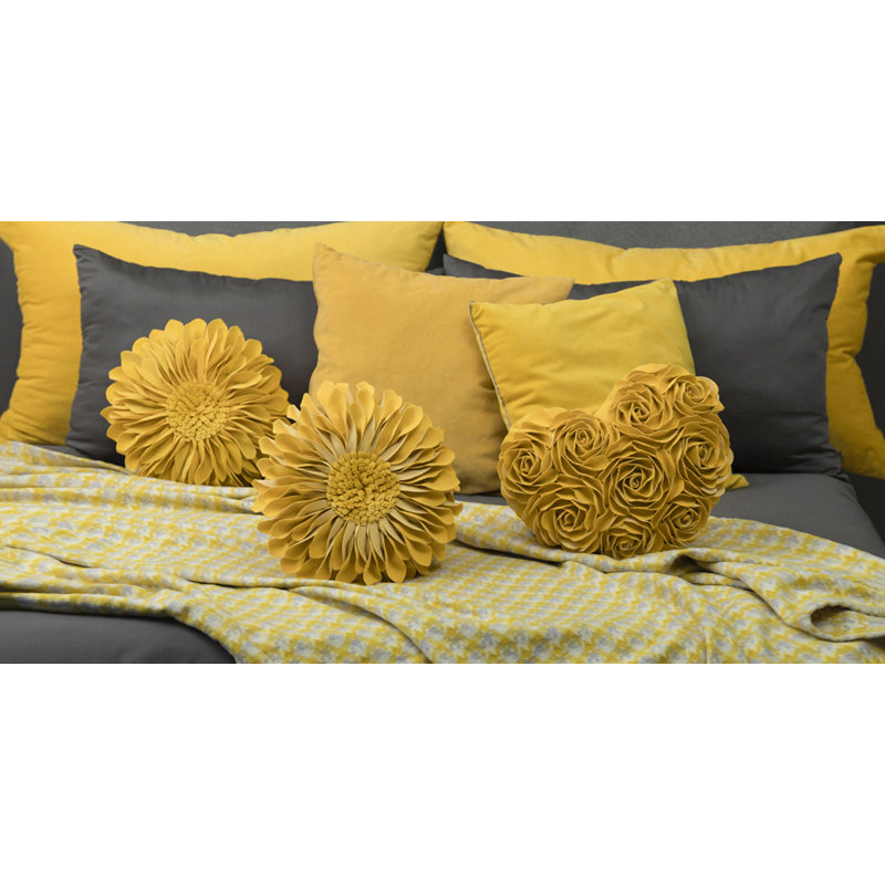  3D Flower Throw Pillow Cover Aesthetic Valentines Day Accent Pillow Case Cushion Cover, Gold Yellow