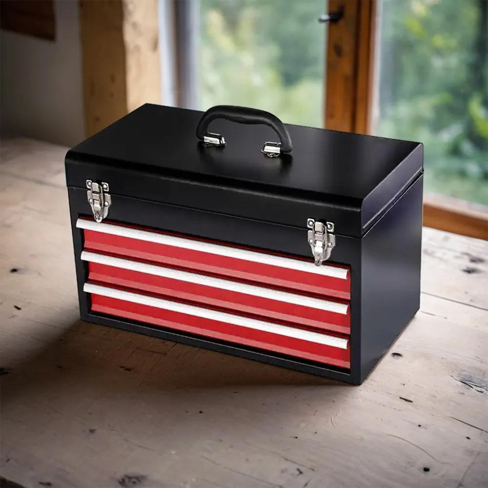 3 Drawer Metal Tool Box Portable Steel Tool Chest with Metal Latch Closure for Garage WFX Utility™