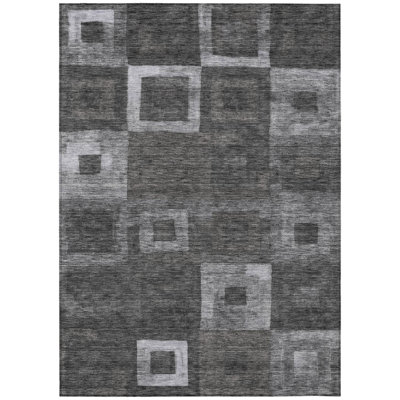 3' X 5' Black And Gray Geometric Washable Indoor Outdoor Area Rug