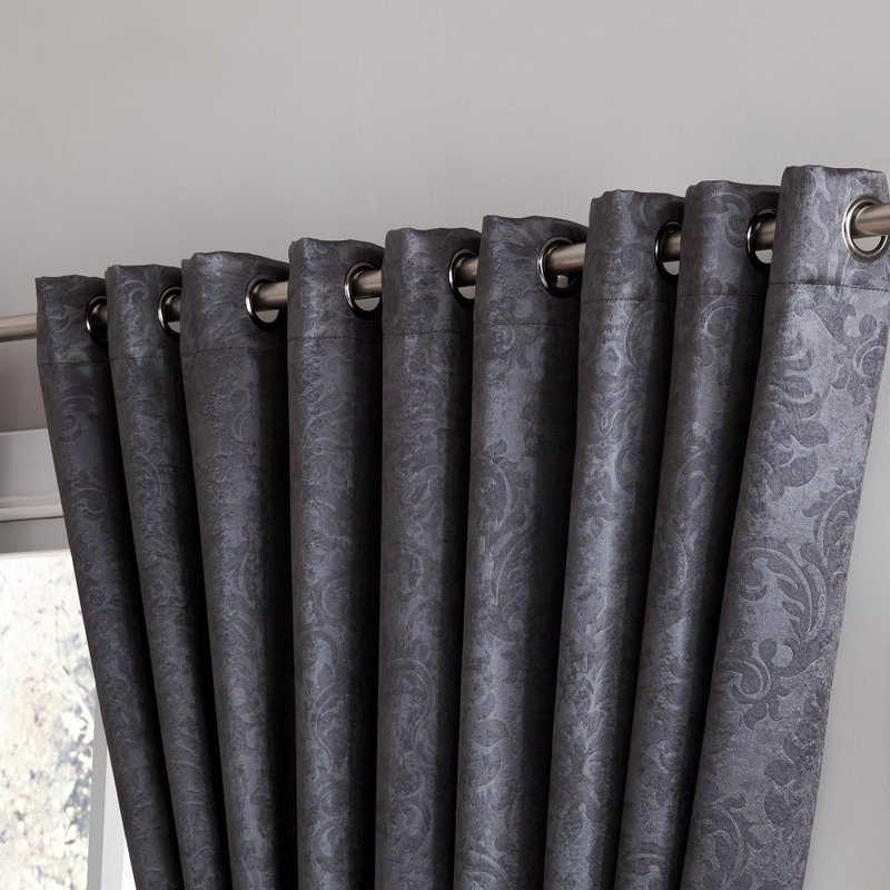 Nakagawa Damask Embossed Room Darkening Patio Door Curtain Panel for Patio Doors or Extra Large Windows, Charcoal