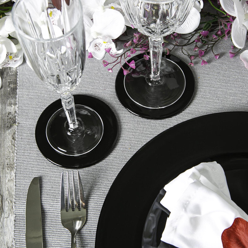 Argon Tableware - Melamine Charger Plates & Coasters - 12 Piece Set, Black