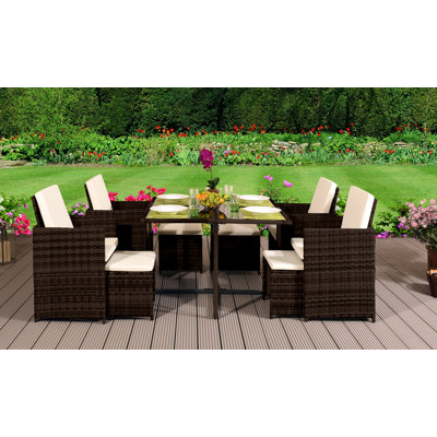 Julianna 8 - Person Patio Dining Set with Rectangular Table , Cushions Included