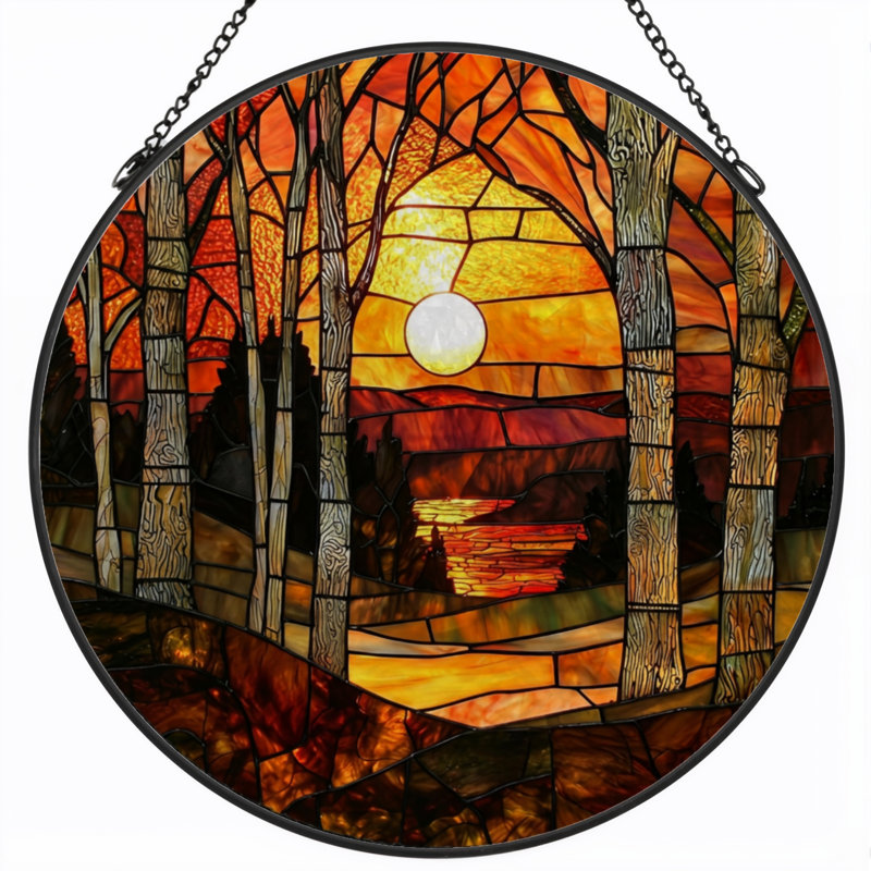Panneau de vitrail en bois coloré H 7,8 po, 7.8" H x 7.8" W