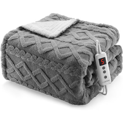 Thick Tufted Sherpa Heated Throw Blanket, 10 Heat Levels & 10 Time Settings, ETL Certified
