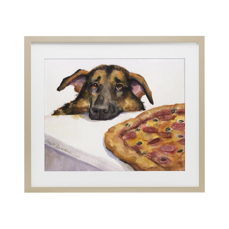 Berger allemand avec pizza, reproduction sous verre, conception de George Dyachenko, H 17 po x l 21 po