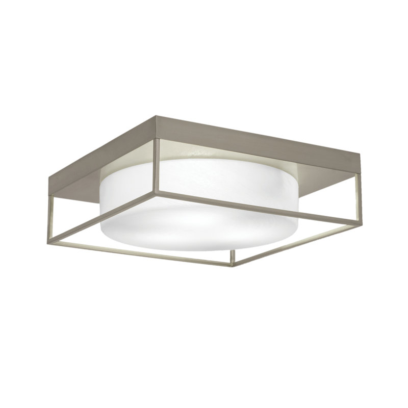 Plafonnier encastré 16 po, 3 ampoules, avec verre de marbre blanc, Nickel brossé