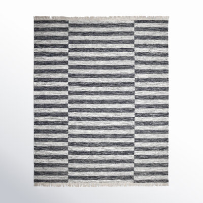 Reva Black Gray Hand-Woven Striped Rug
