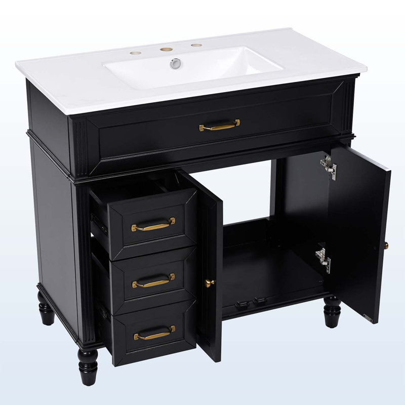 Meuble-lavabo 36 po avec lavabo, Noir, noir, noir, noir