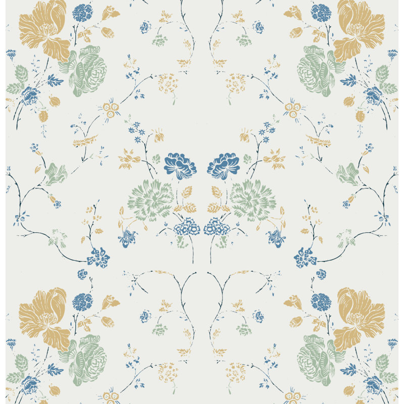 Nomad Floral Lace 10' L x 24" W Wallpaper Roll, Natural Cotton, Faux Grasscloth, Non-pasted