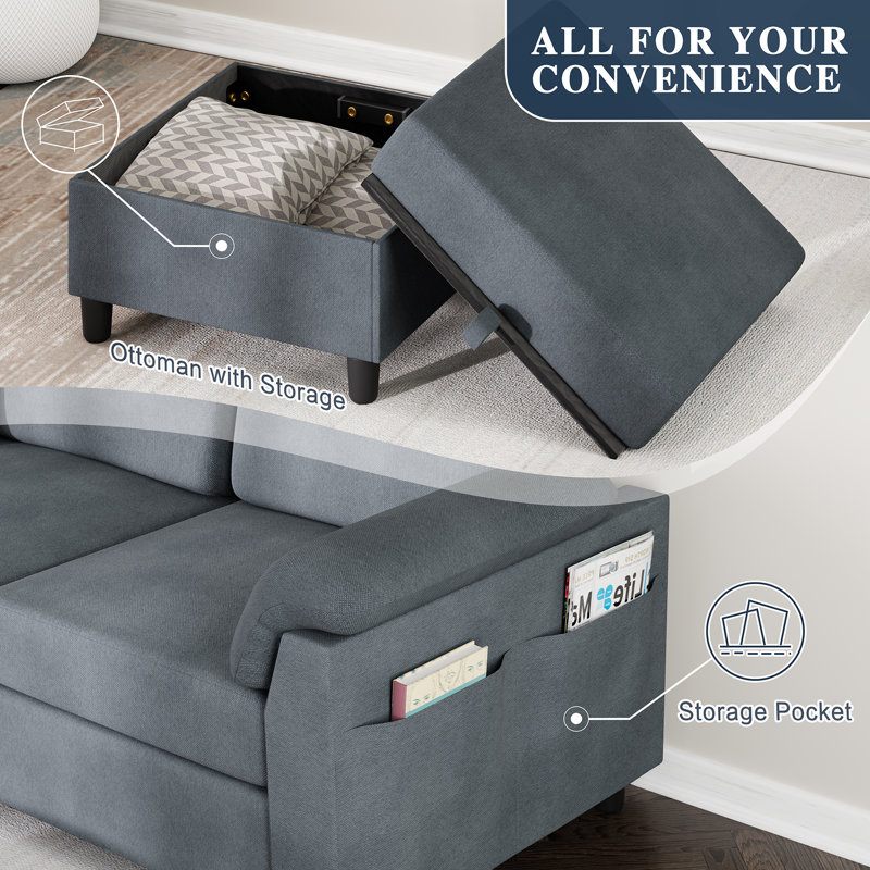 Convertible Sectional Small Sofa L-Shaped Couch Seat With Modern Linen Fabric, For Living Room, Apartment,Study And Office, 79"
