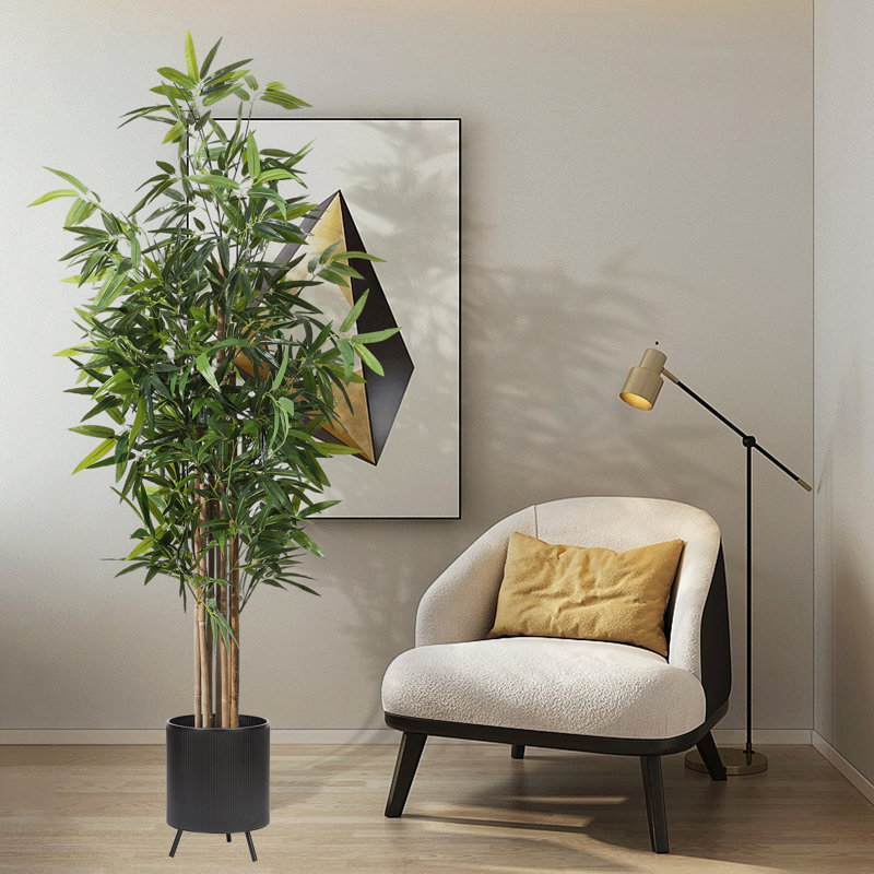 Faux Bamboo Tree in Black Pot for Indoor Home Decor, 70.9" H x 23.6" W x 23.6" D