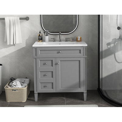 Meuble-lavabo de 30 po avec lavabo supérieur, meuble-lavabo moderne avec 2 tiroirs et tiroir escamotable, meuble-lavabo simple