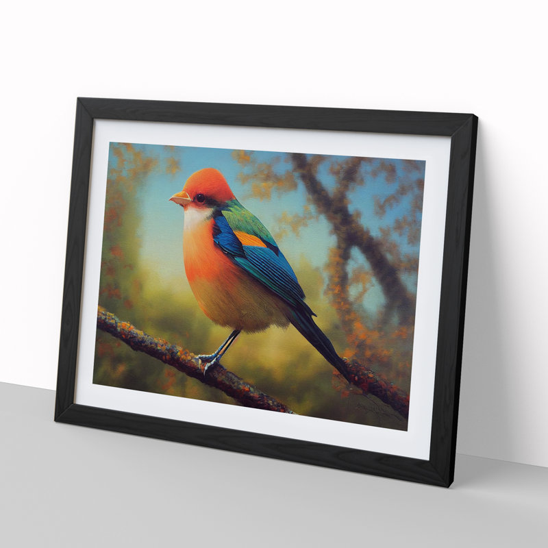 Harmonious Bird - Single Picture Frame Print, Black, 46cm H x 64cm W x 2cm D