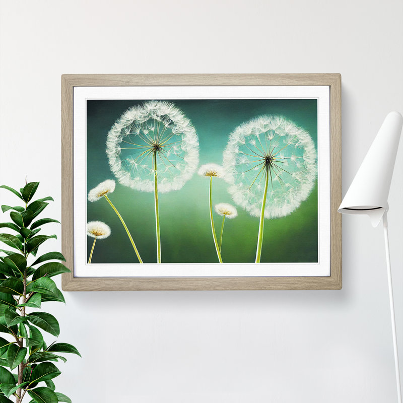 Dreamlike Dandelion Flowers - Single Picture Frame Print, 25cm H x 34cm W, Oak