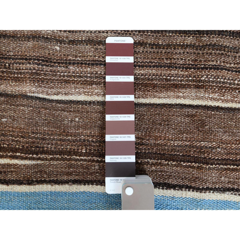 Tapis unique en laine noué à la main brun / bleu nouvel âge 10 pi 5 po x 14 pi Fatlinda