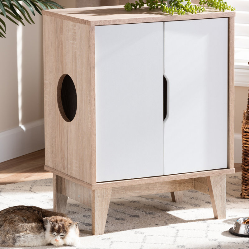 Haleyville Litter Box Enclosure, Light Oak Brown/White