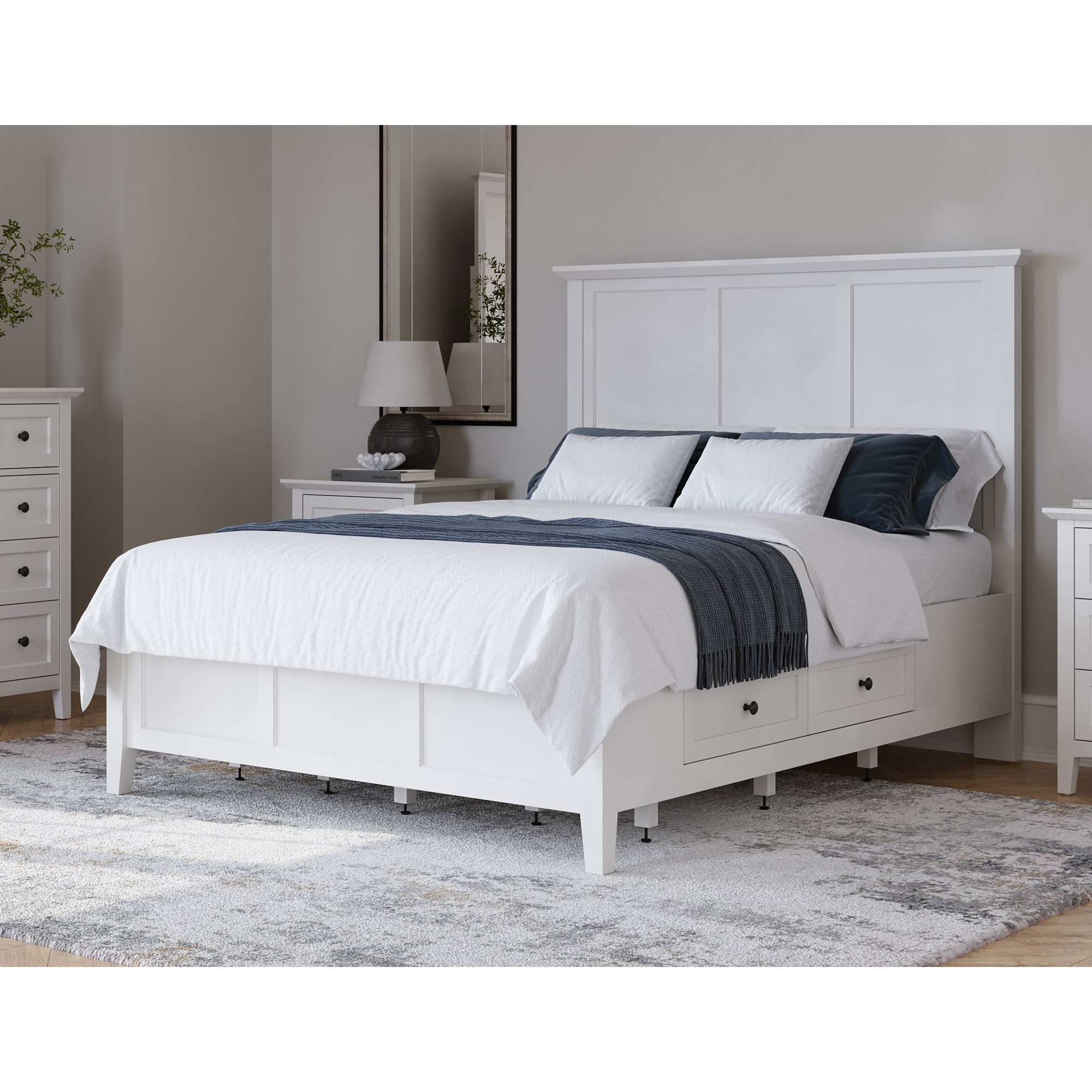 Renee Storage Platform Bed, White, Queen