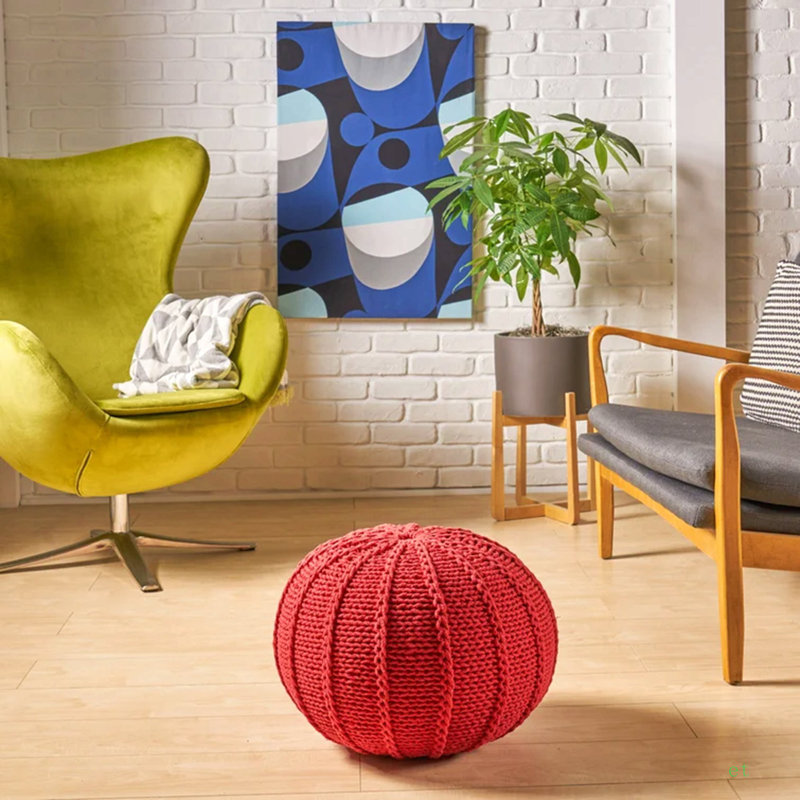Pouf tricoté, sac de pois, Coton rouge