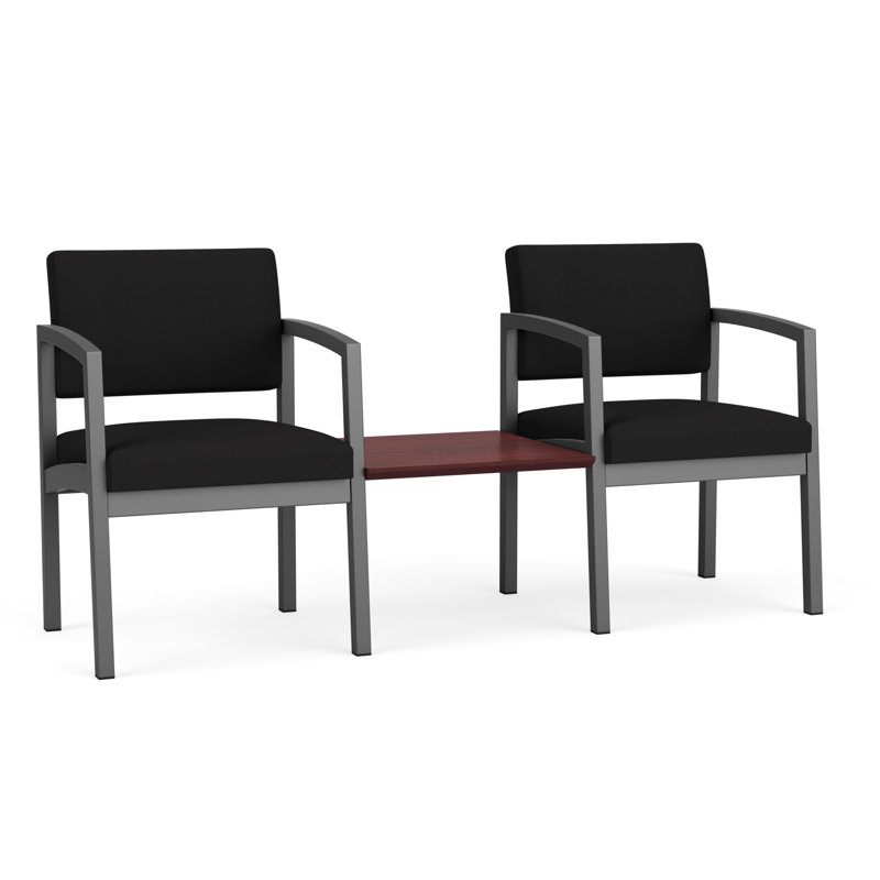 Structure tandem 2 places avec table centrale en acier Lenox, Gris anthracite / acajou Chelsea, Chelsea Mahogany