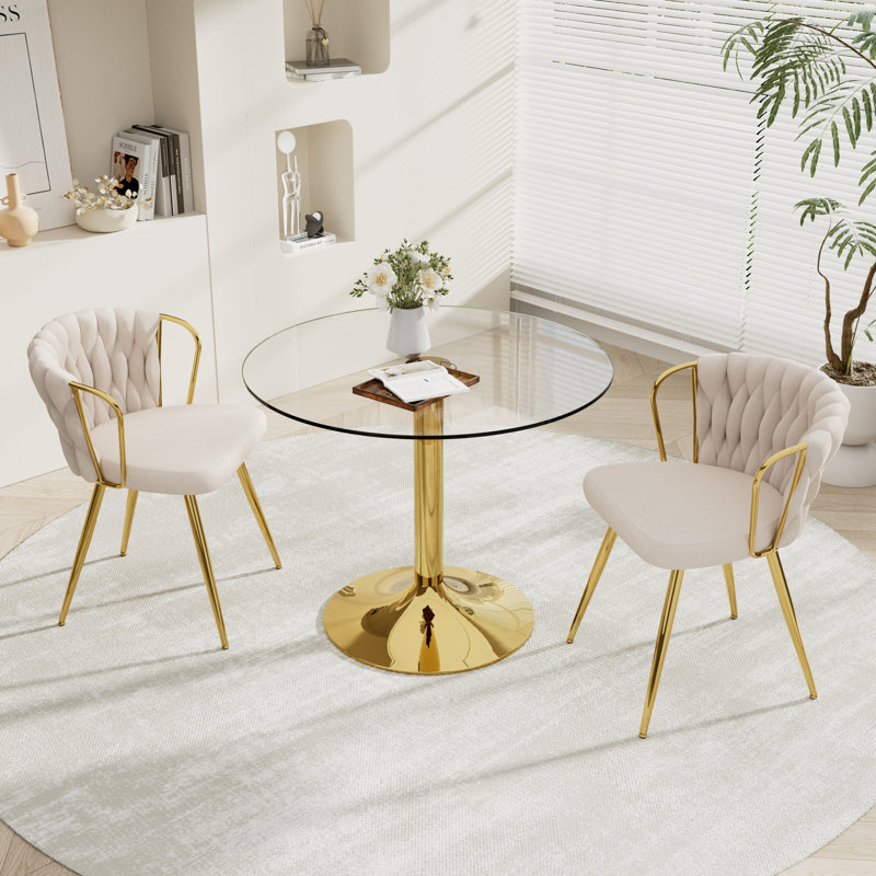 Ensemble de table de salle à manger Elegant, Beige, 3 pièces: table, 2 chaises, Doré
